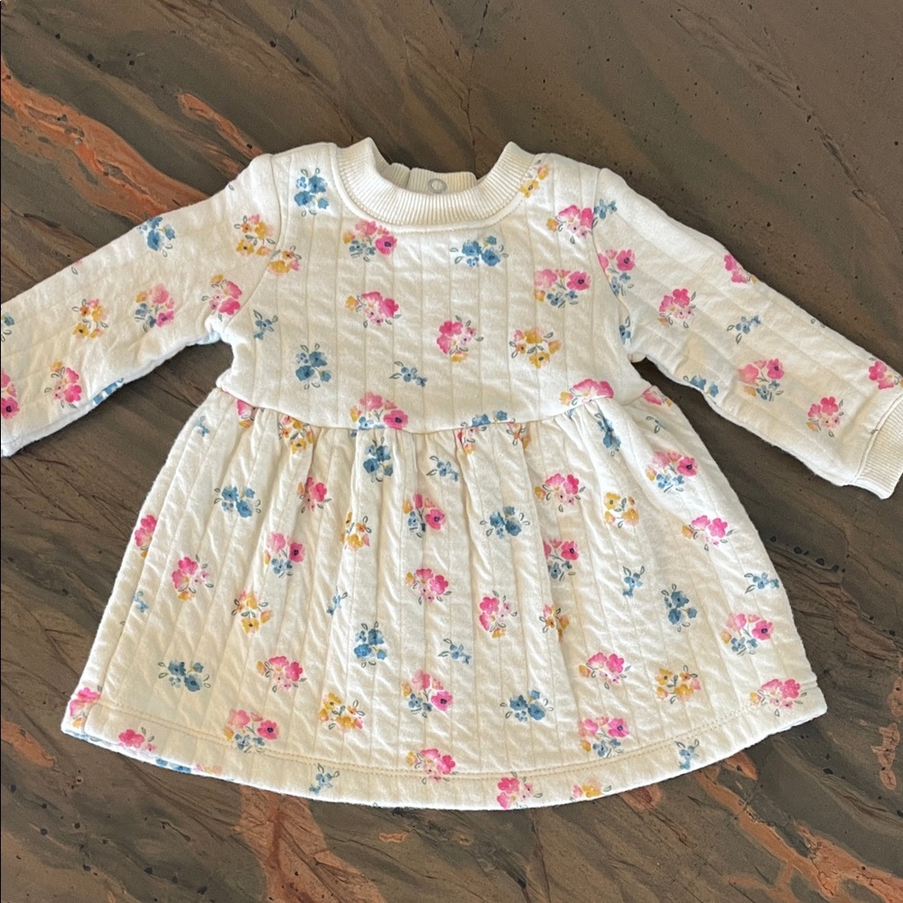 Carter's White Quilted Dress with Pink, Blue & Yellow Floral Print